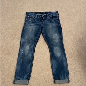 Express Blue Ankle Cropped Jeans with Distressed Details